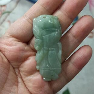 201缅甸天然翡翠飘花吊坠雕刻件手把件佛手人参人生如意卡54X23mm