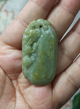228缅甸天然翡翠吊坠雕刻件淡绿如意福瓜飘花卡45X24mm左右48包邮