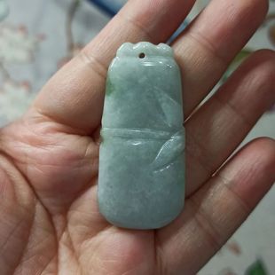 26缅甸天然翡翠竹节吊坠淡绿飘花卡50X23mm左右雕刻件满48元 包邮