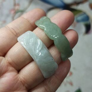 36缅甸天然翡翠手牌雕刻手排卡39X10mm一组编手绳材料满48元 包邮