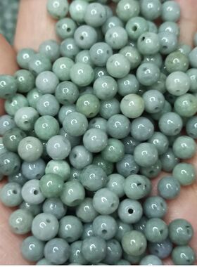 227天然翡翠圆珠6mm散珠豆种灰绿色乌鸡绿底手绳手串项链材料