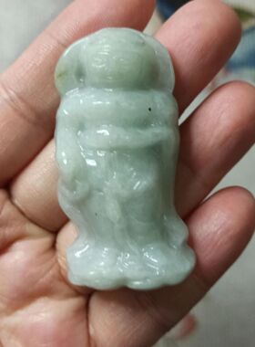 406缅甸天然翡翠吊坠莲花观音牌子飘花卡53X27mm左右满48元包邮