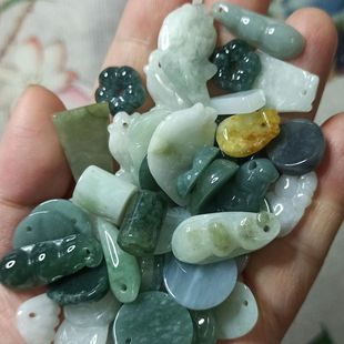 包邮 347天然翡翠吊坠杂件15 随机发满48 式 20mm左右手工编绳材料款