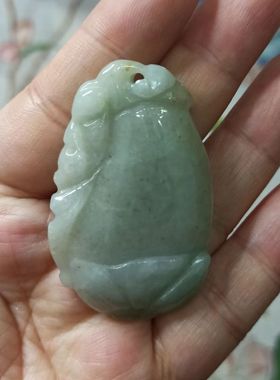 164缅甸天然翡翠吊坠雕刻件手把件飘花蝙蝠如意福瓜福寿卡50X31mm