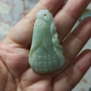 279缅甸天然翡翠吊坠雕刻件福纹如意玉米卡48X27mm随型满48元 包邮