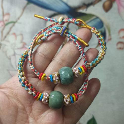 天然翡翠飘花桶珠卡15X10mm左右