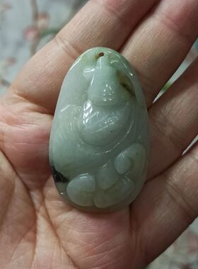 255缅甸天然翡翠吊坠绿底飘花荷叶鱼年年有余如意鱼卡46X28mm左右