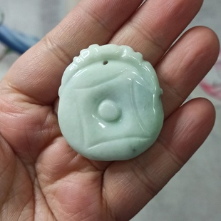 343天然翡翠吊坠飘花花牌福袋挂件特色卡36X33mm雕刻件满48元 包邮