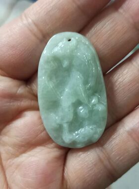 123缅甸天然翡翠吊坠山水虎牌绿底手把件卡38X22mm左右48元包邮