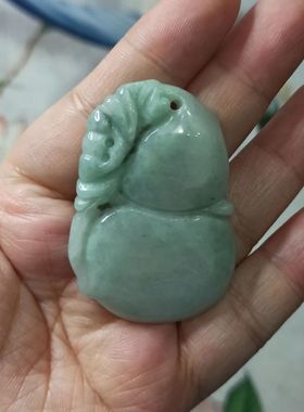 155缅甸天然翡翠吊坠雕刻件手把件葫芦飘花卡49X34mm左右48元包邮