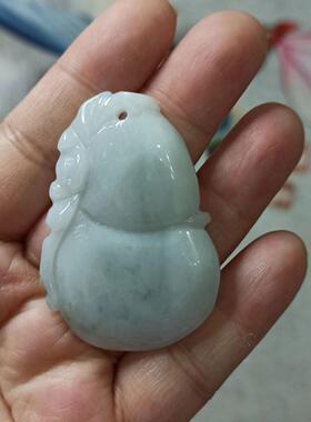 294缅甸天然翡翠吊坠雕刻件手把件葫芦飘花卡48X33mm左右48元包邮