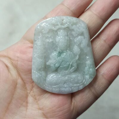 缅甸天然翡翠吊坠山水观音牌子