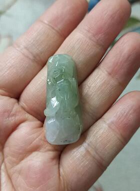 79缅甸天然翡翠吊坠雕刻件手把如意貔貅卡36X15mm左右满48元包邮