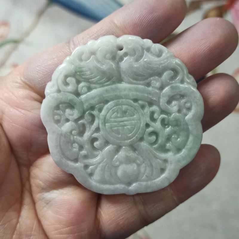 天然翡翠吊坠鸳鸯花牌飘花