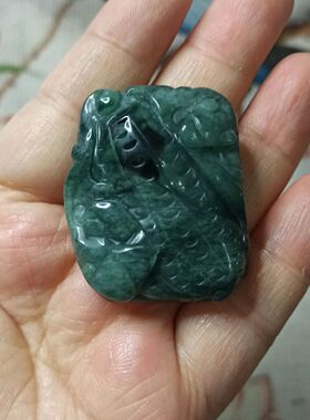 374天然翡翠吊坠雕刻件手把件危料蓝水蝙蝠如意福瓜福寿卡40X33mm