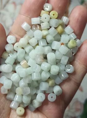 39缅甸天然翡翠A货短桶珠直径卡5.5X4.2mm左右通货杂色满48元包邮