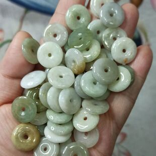 201缅甸天然翡翠平安扣小扣子卡15mm左右糯种配饰编织手绳材料