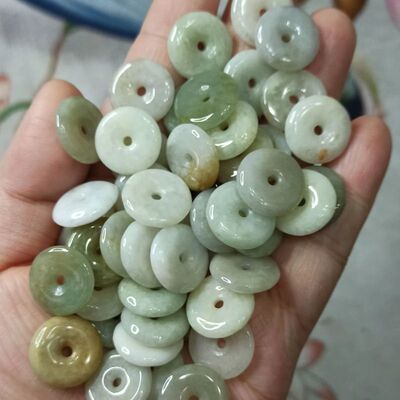 缅甸天然翡翠平安扣小扣子卡15