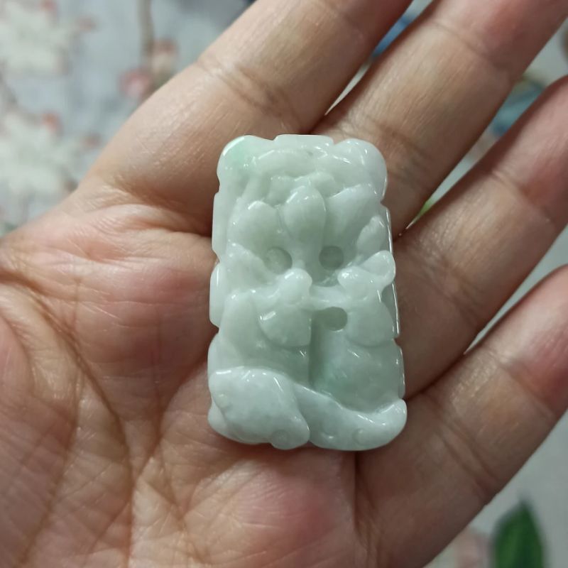 28天然翡翠吊坠飘花荷叶鸳鸯牌如意莲叶牌卡39X25mm左右满48包邮