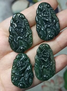 186天然翡翠危料蓝水龙牌挂件特色卡35X20mm生肖龙吊坠满48元包邮