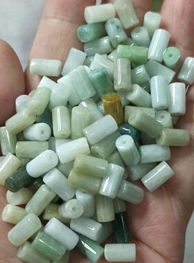52缅甸天然翡翠A货长桶珠卡9X5mm左右杂色货尾散珠满48元包邮