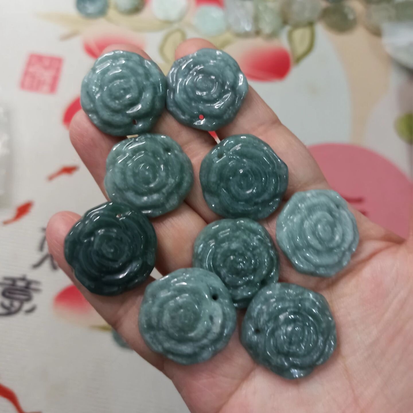 292天然翡翠吊坠孔牌子危料蓝水玫瑰花直径卡24mm左右满48元包邮