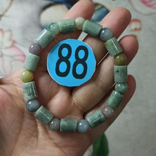 380缅甸天然翡翠绿底飘花桶珠路路通手串卡10X8mm左右满48元 包邮