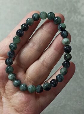 97缅甸天然翡翠深色绿底飘花手串圆珠卡7mm左右单圈满48元包邮