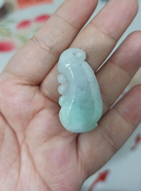 123缅甸天然翡翠吊坠雕刻件飘花如意手把件卡37X19mm左右满48包邮