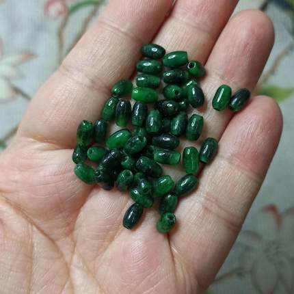 132缅甸天然翡翠珠子小米珠干青桶珠卡6X4ｍｍ左右满48元包邮