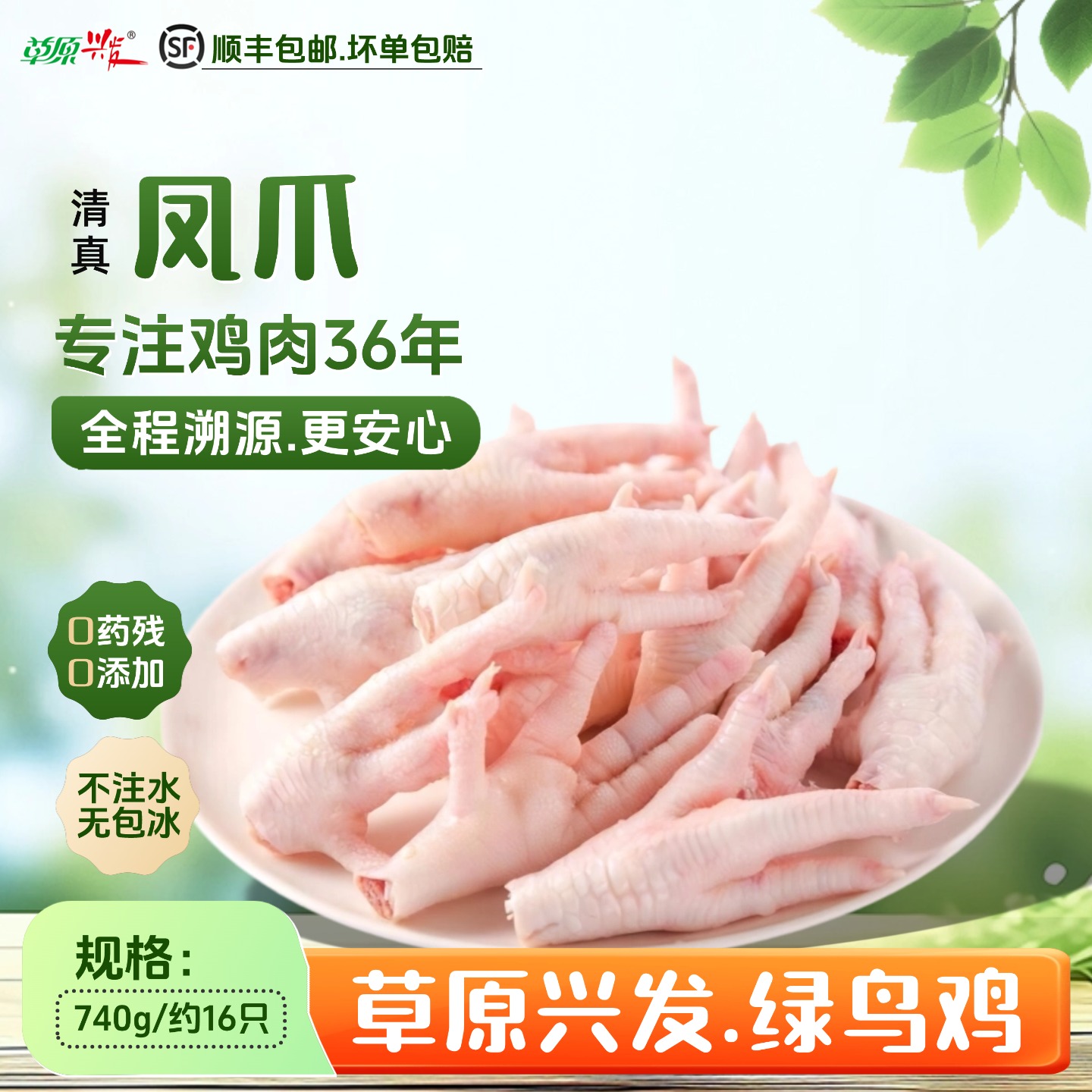 草原兴发绿鸟鸡脚短柄凤爪无激素