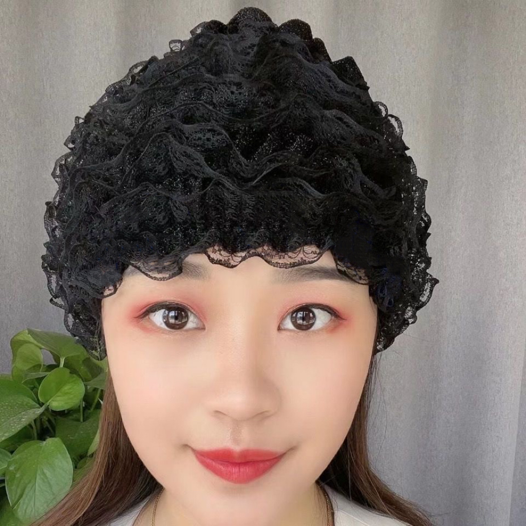 遮白发帽子加绒蕾丝小花朵防尘遮阳中老年女士美人纱包头帽妈妈帽