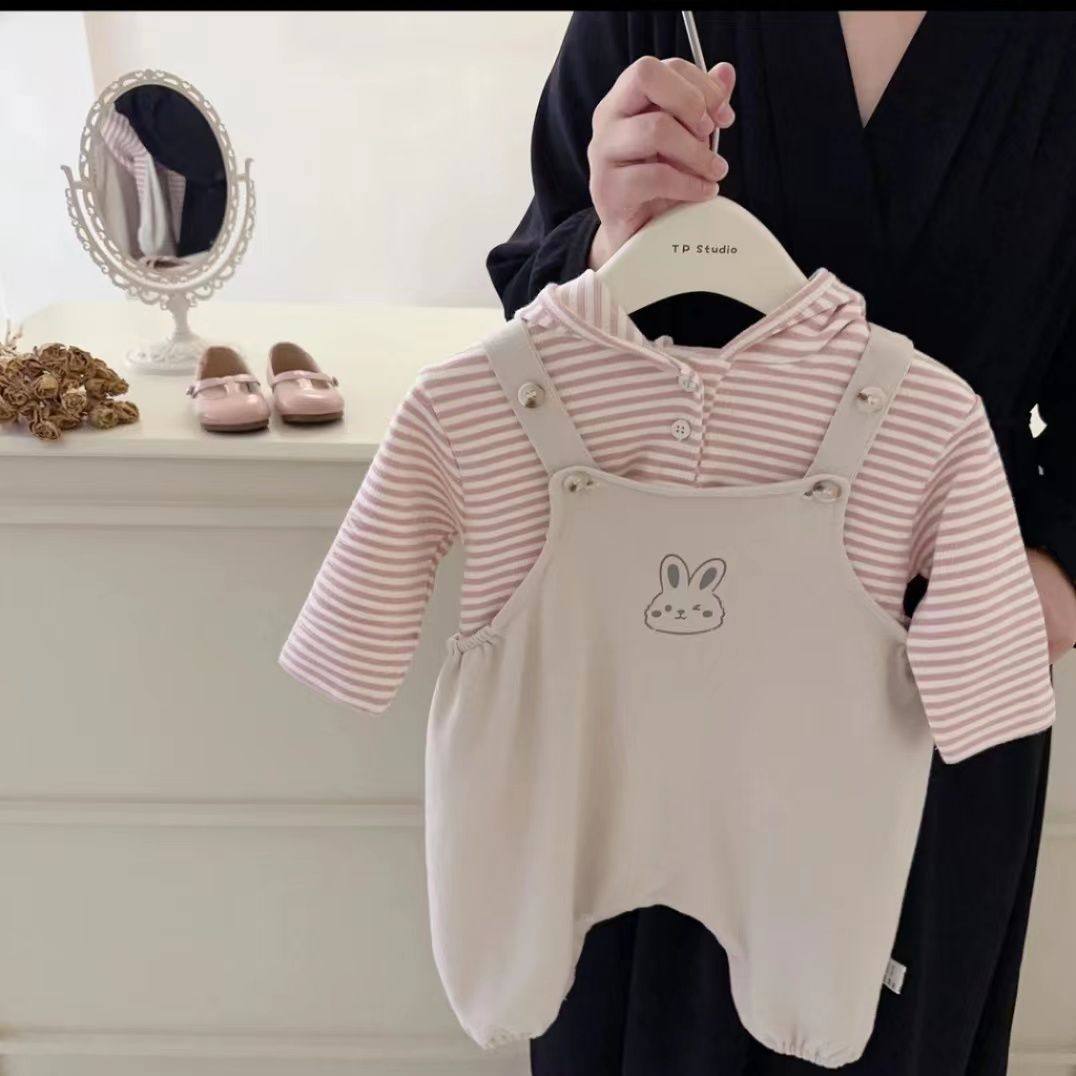 秋季可爱兔子条纹上衣背带裤套装女宝ins风韩版长袖连体服两件套,运动/瑜伽/健身/球迷用品,亲子家庭装,淘宝优惠券,粉丝福利购,淘宝优惠卷