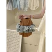 周岁韩风外出服橘色坑条哈衣 超萌公主女宝吊带花边包屁裙婴儿夏季