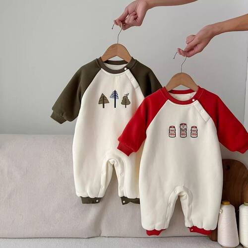 2025新款秋冬季双层保暖婴儿加绒连体衣服加厚宝宝夹棉无骨爬爬服