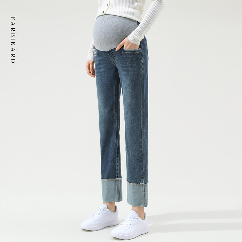 法碧卡孕妇牛仔裤春秋款2023新款直筒裤托腹外穿烟管裤孕妇裤春季