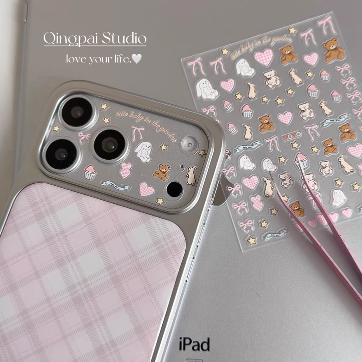 适用苹果17pro/17promax磨砂镜头膜超薄隐形透明镜头底座膜diy可爱卡通无痕粉色小熊星星蝴蝶小狗贴纸创意软