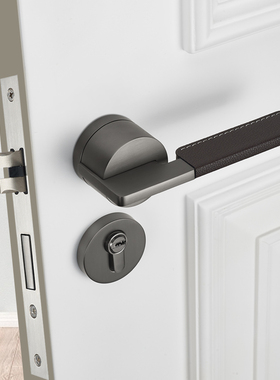 真皮门锁室内卧室皮革门把手灰黑色北欧静音磁吸木门锁分体房间锁