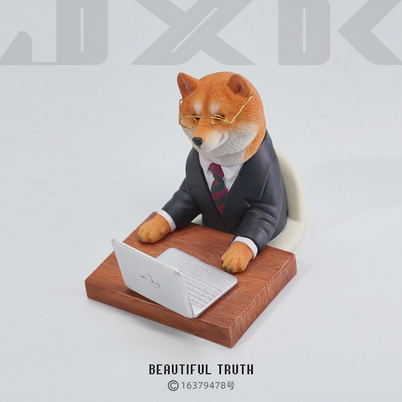JXK 加班狗 可爱创意打工柴犬办公桌面摆件车载家居潮玩手办模型