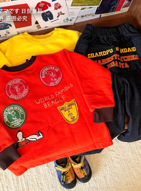 日系DD风童装史努比卫男女童红色刺绣加绒套头衫儿童新年拜年服潮