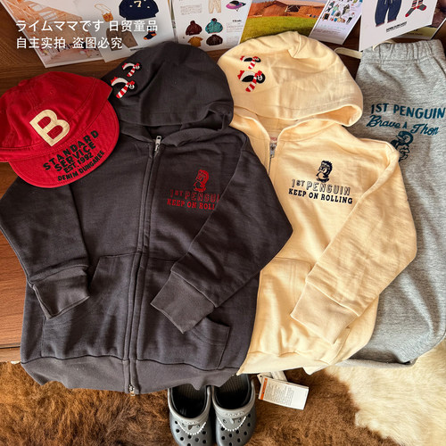 日系DD风儿童企鹅刺绣连帽外套