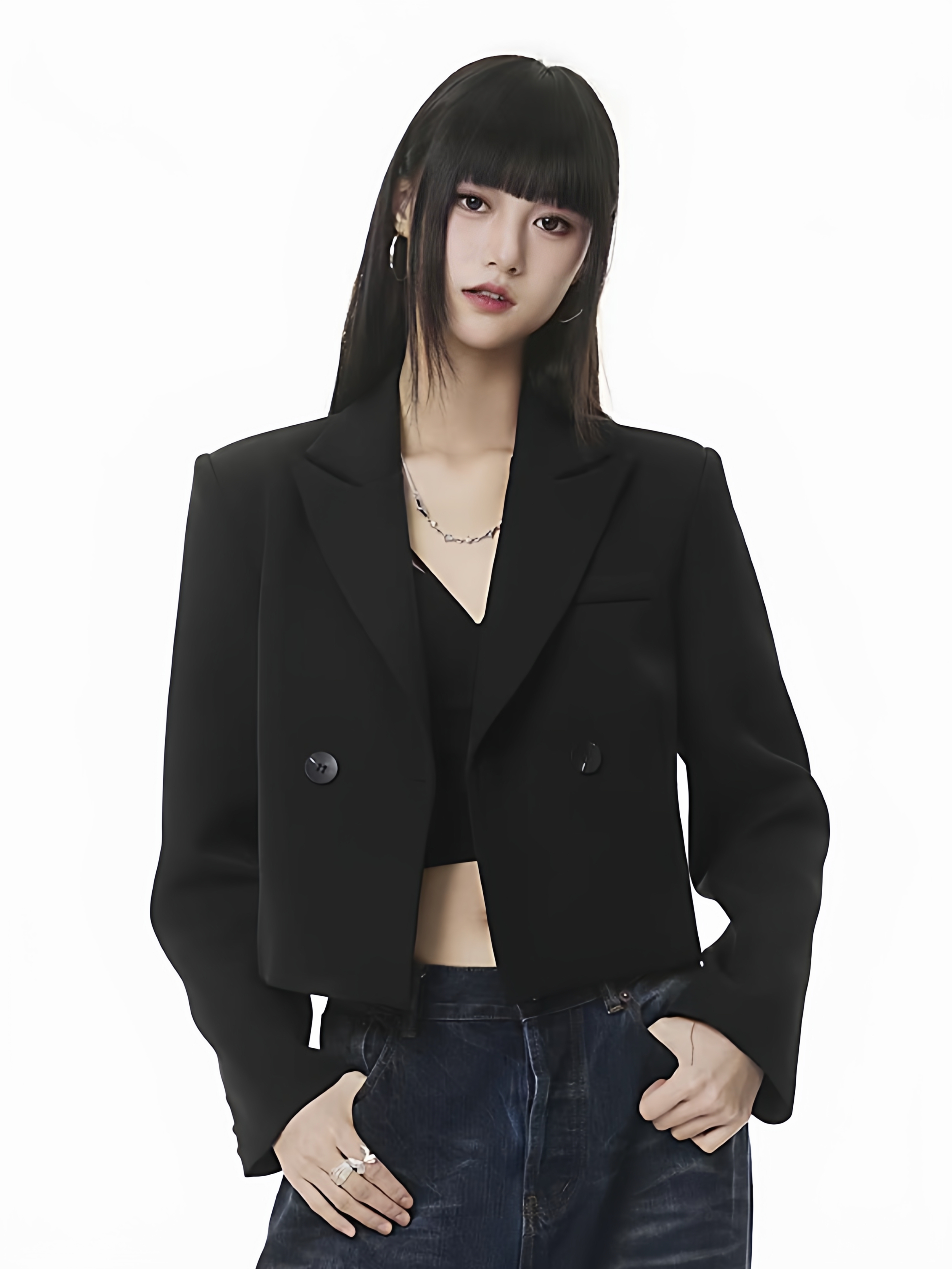 黑色单粒扣西装正肩简约春秋外套百搭短西装小众气质短款西服上衣