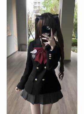 学院风JK制服女2026年春季新款甜美风西装外套校供正肩双排扣外套
