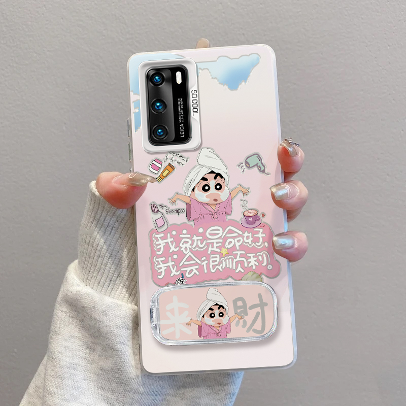 华为p40手机壳来财小新磨砂彩银