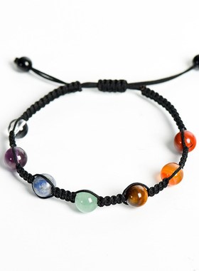 彩色水晶七珠手串石头串珠手链绿东陵玛瑙松石手链饰品