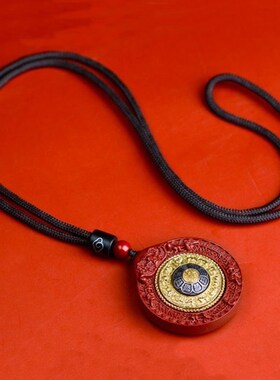 朱砂吊坠九宫八卦牌藏式挂件男女款生肖项链六字大明咒低含量