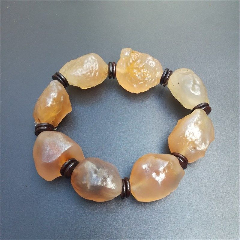 阿拉善七彩玛瑙原石手链彩色葡萄干糖果色戈壁玉男女手串
