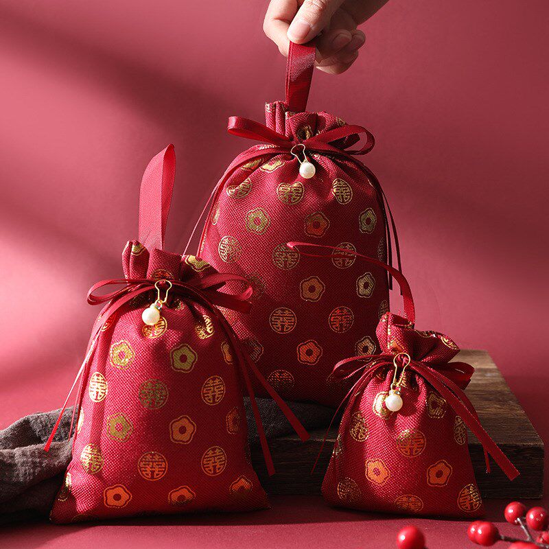 婚礼喜糖袋结婚糖袋高级感布袋免折叠袋子创意中式手提糖果包装袋