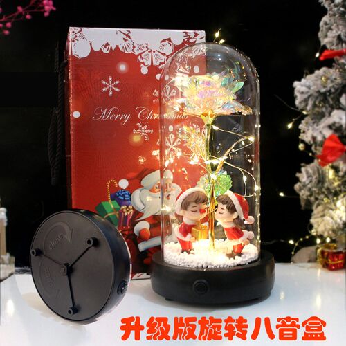 新品圣诞节创意玻璃LE灯罩 金箔玫瑰花发光圣诞情侣玩偶