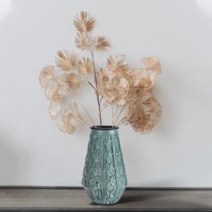 插花青铜欧式大古摆件怀旧做旧复古铜玻璃花瓶家居装饰品客厅